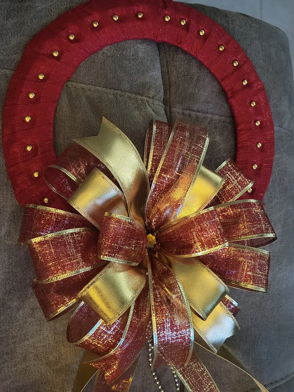 Festive Red and Gold Studded Decorative Wreath with Elegant Bow-Rare